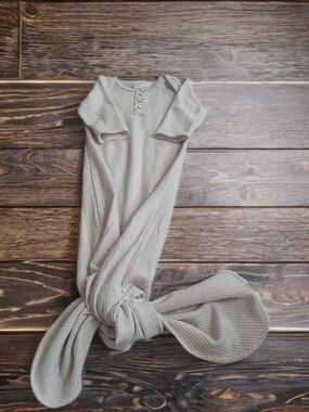 Neutral Knit Baby Sleep Gown with Button Henley